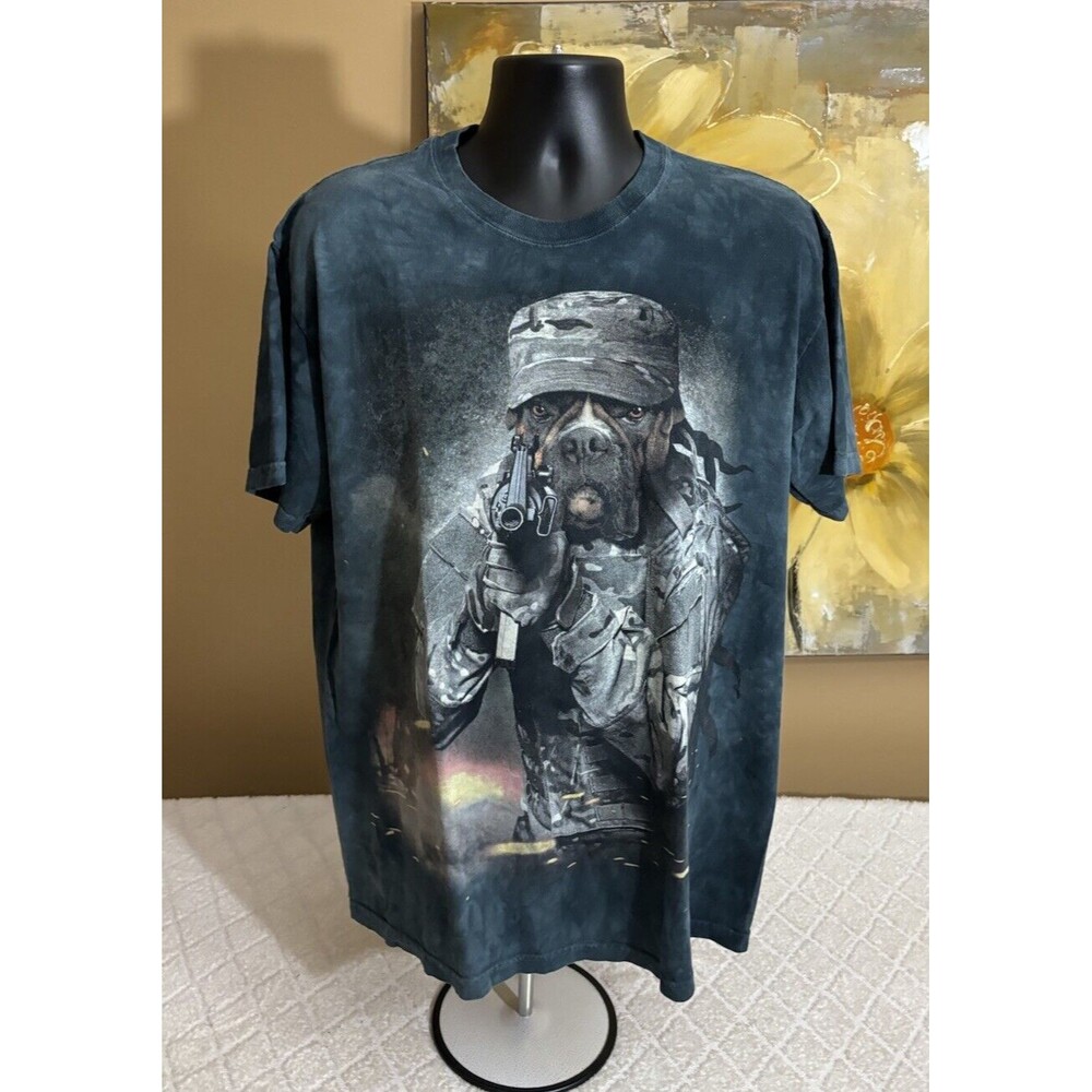 The Mountain Blue Tie dye All Over Pattern Military Pug Dog Graphic Tee Size L